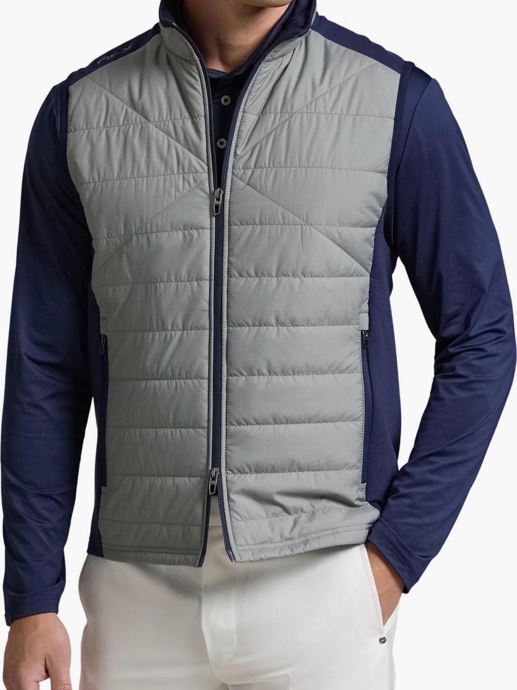 Polo By Ralph Lauren Gray Quilted Front Vest With Navy Panels